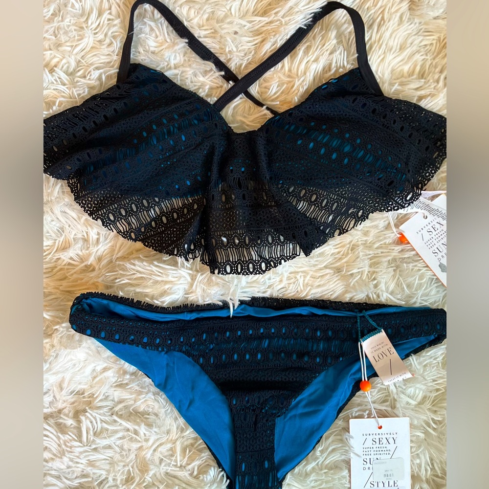 NWT Black Crochet Bikini Set